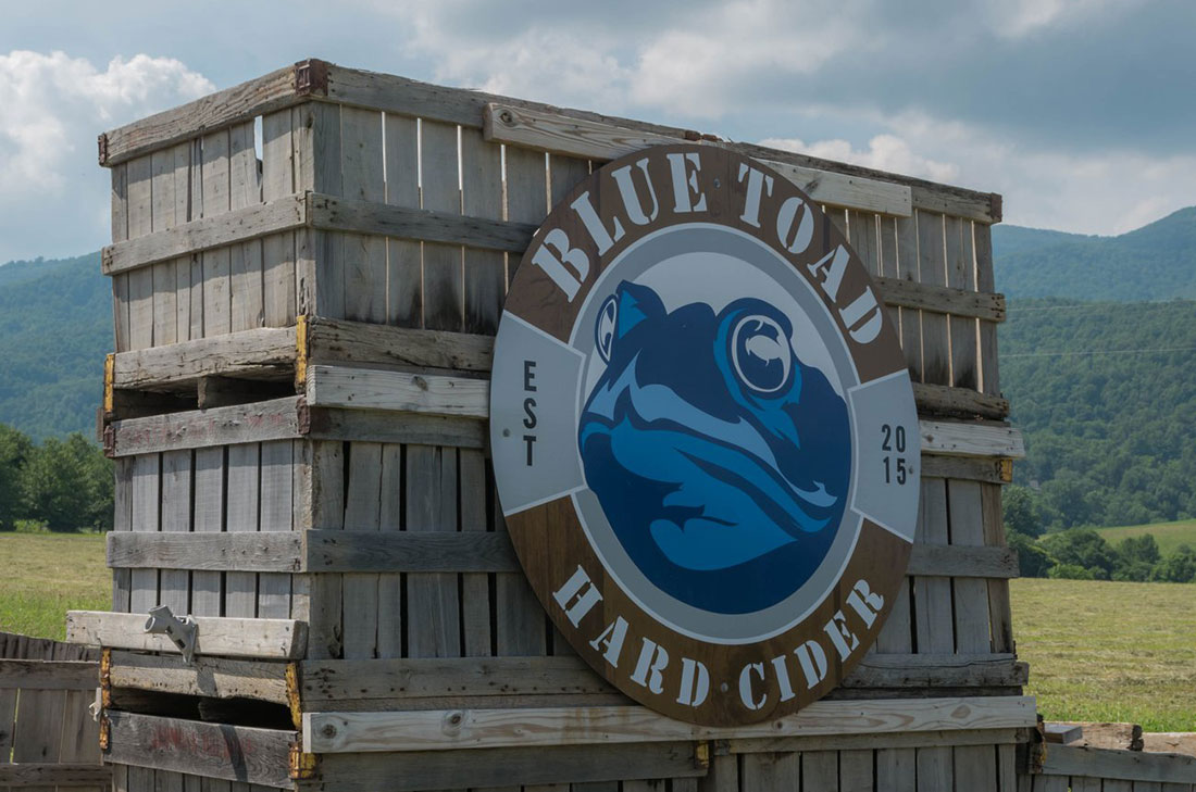 Blue Toad Hard Cider sign at entrance